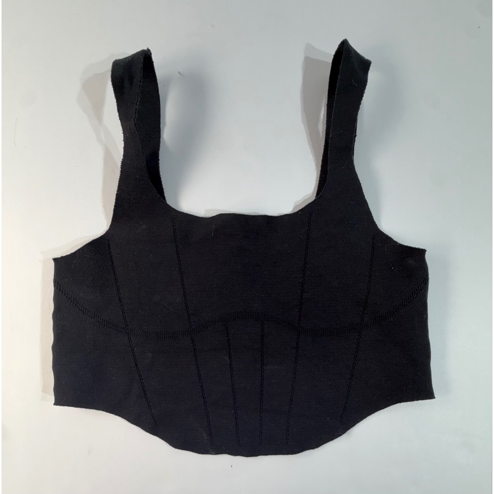 FP Movement Free People Black Corset Crop Top M/L Square Neck Athletic Tank